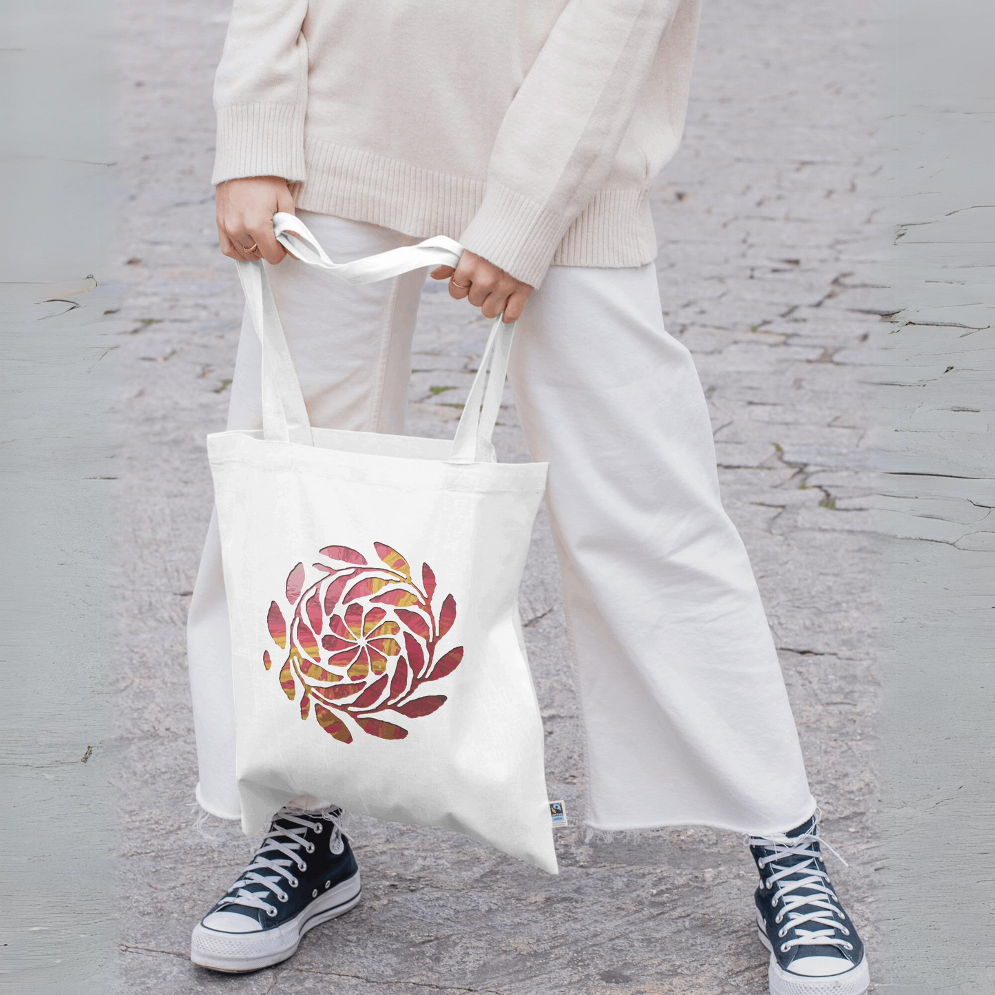 Abstract Flower Circular White Canvas Tote Bag