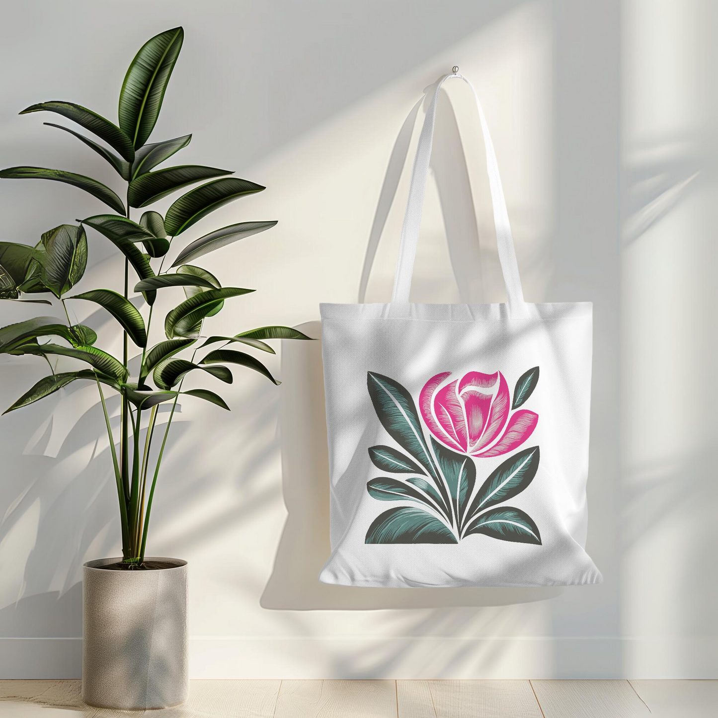 Abstract Flower White Canvas Tote Bag