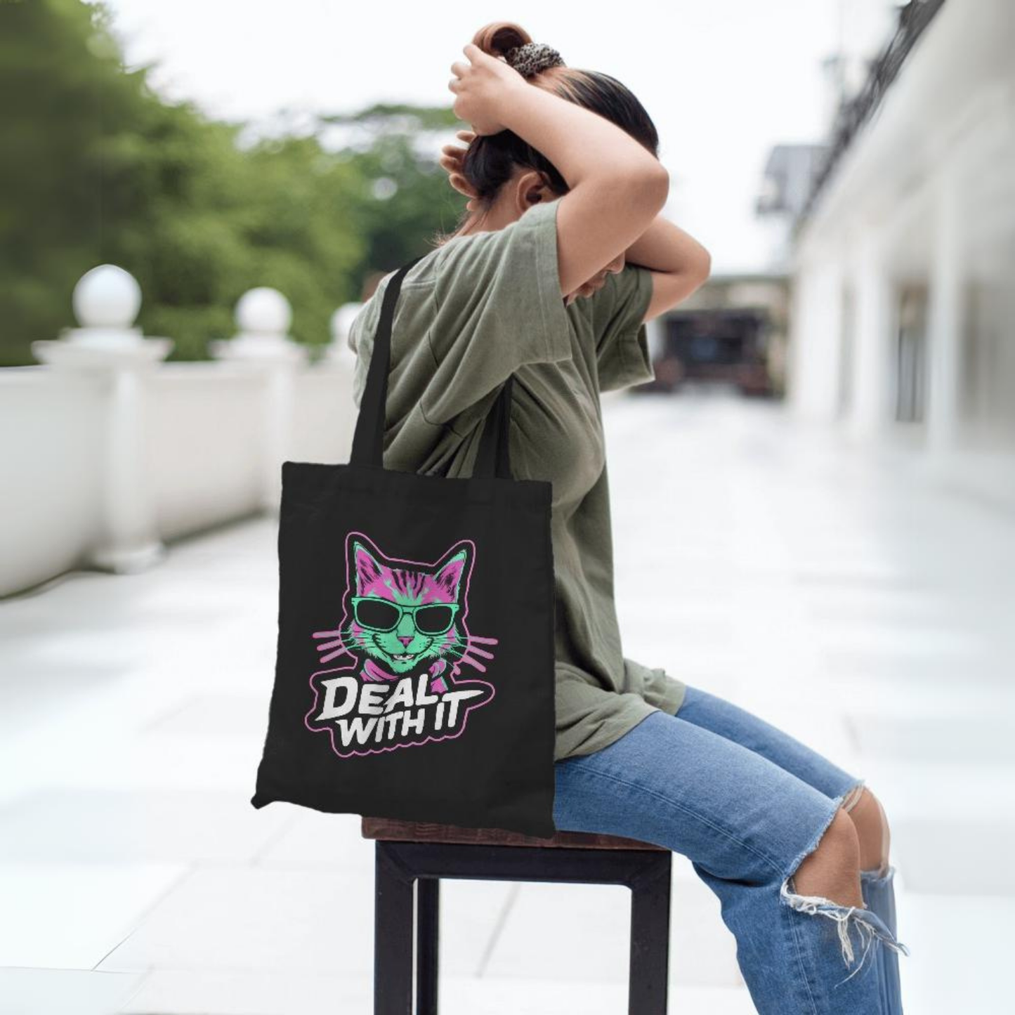 Deal With It Black Canvas Tote Bag