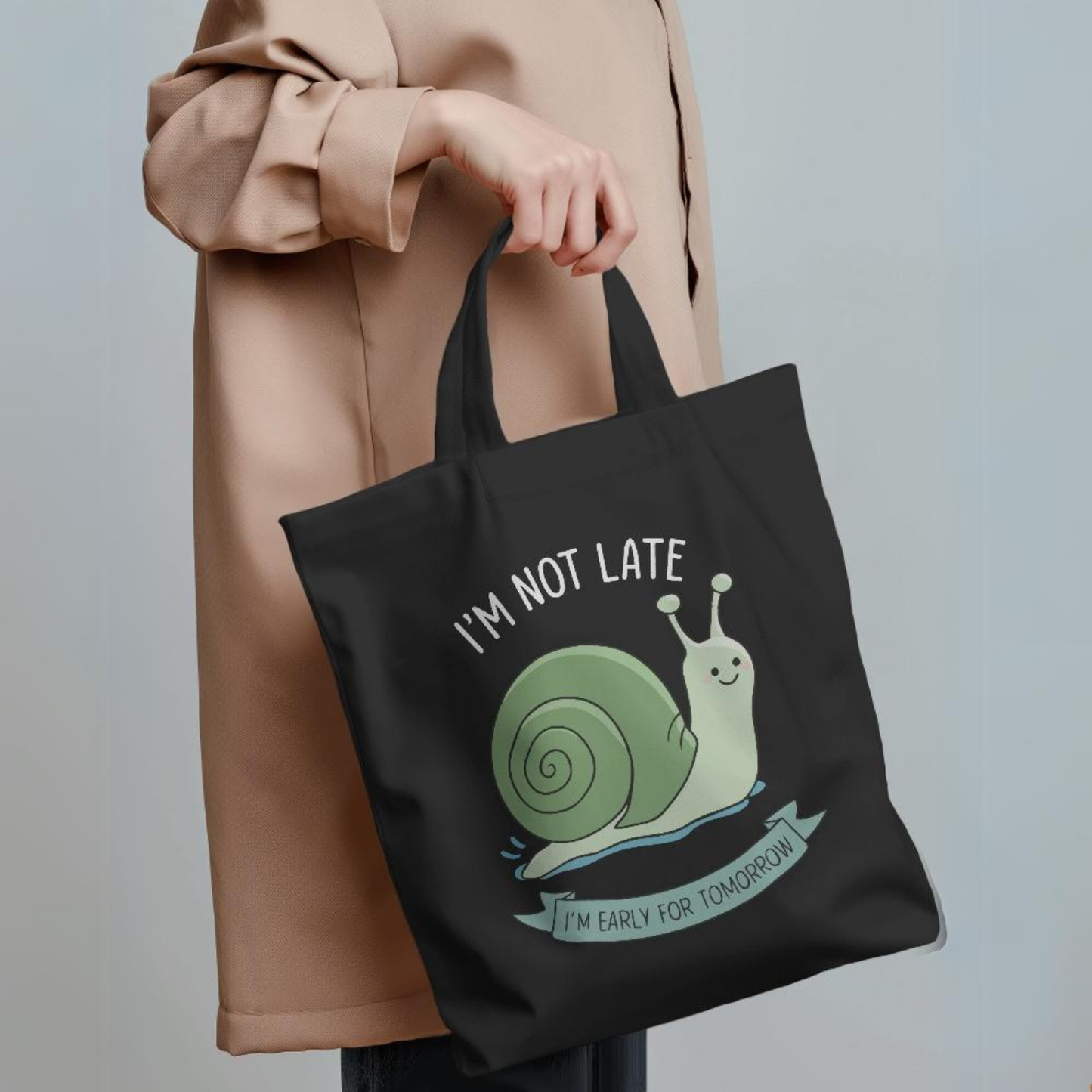 I am not Late Black Canvas Tote Bag