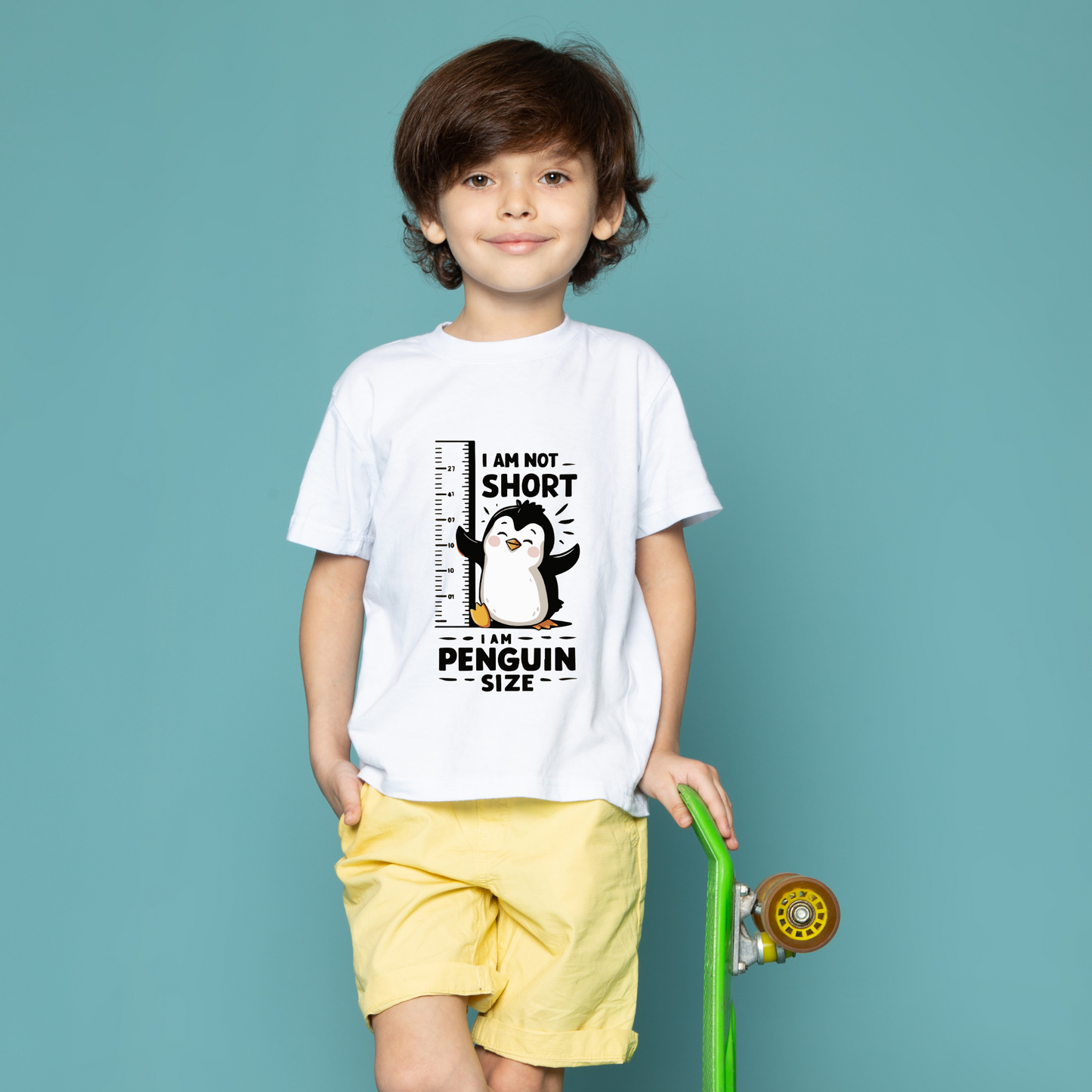 Kids I am not short I am Penguin Size Graphic Printed T-shirt (Unisex)