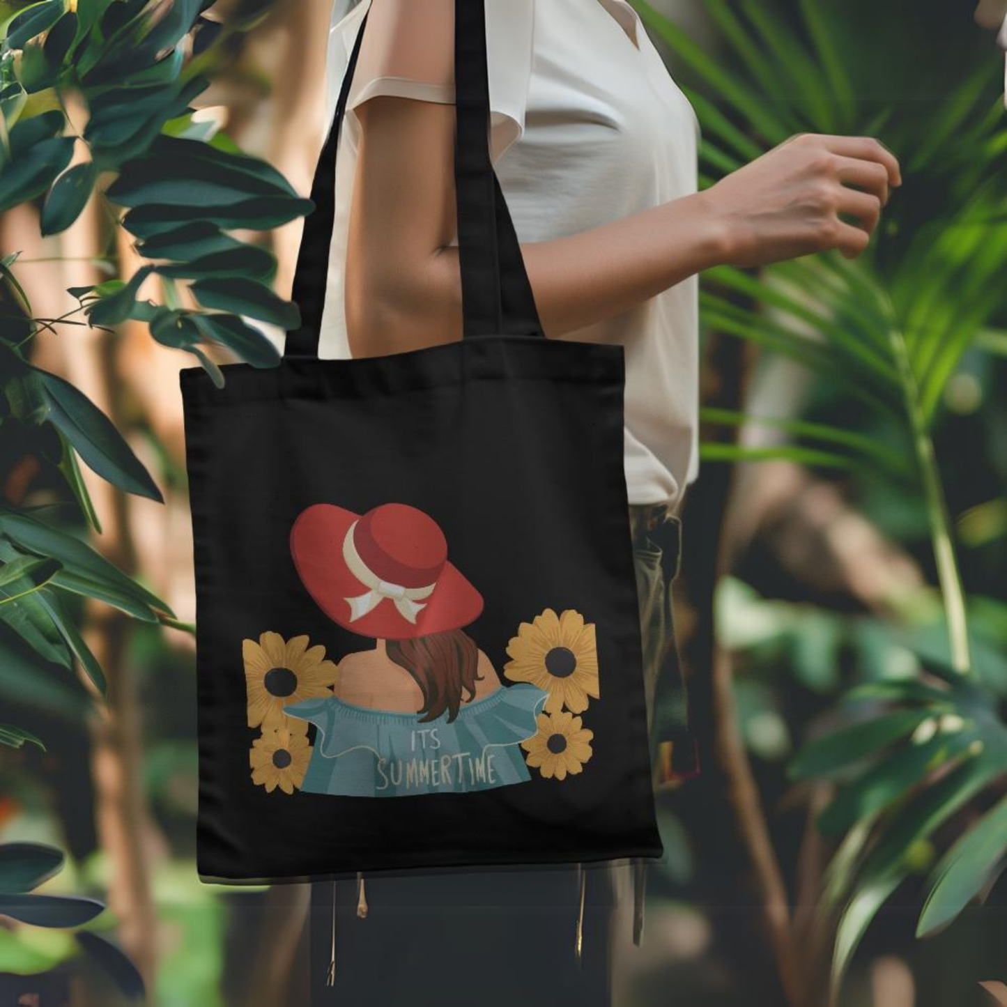 Its Summertime Black Canvas Tote Bag