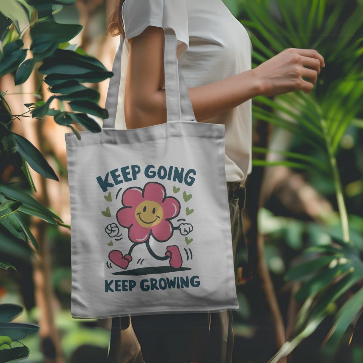 Keep Going Keep Growing White Canvas Tote Bag