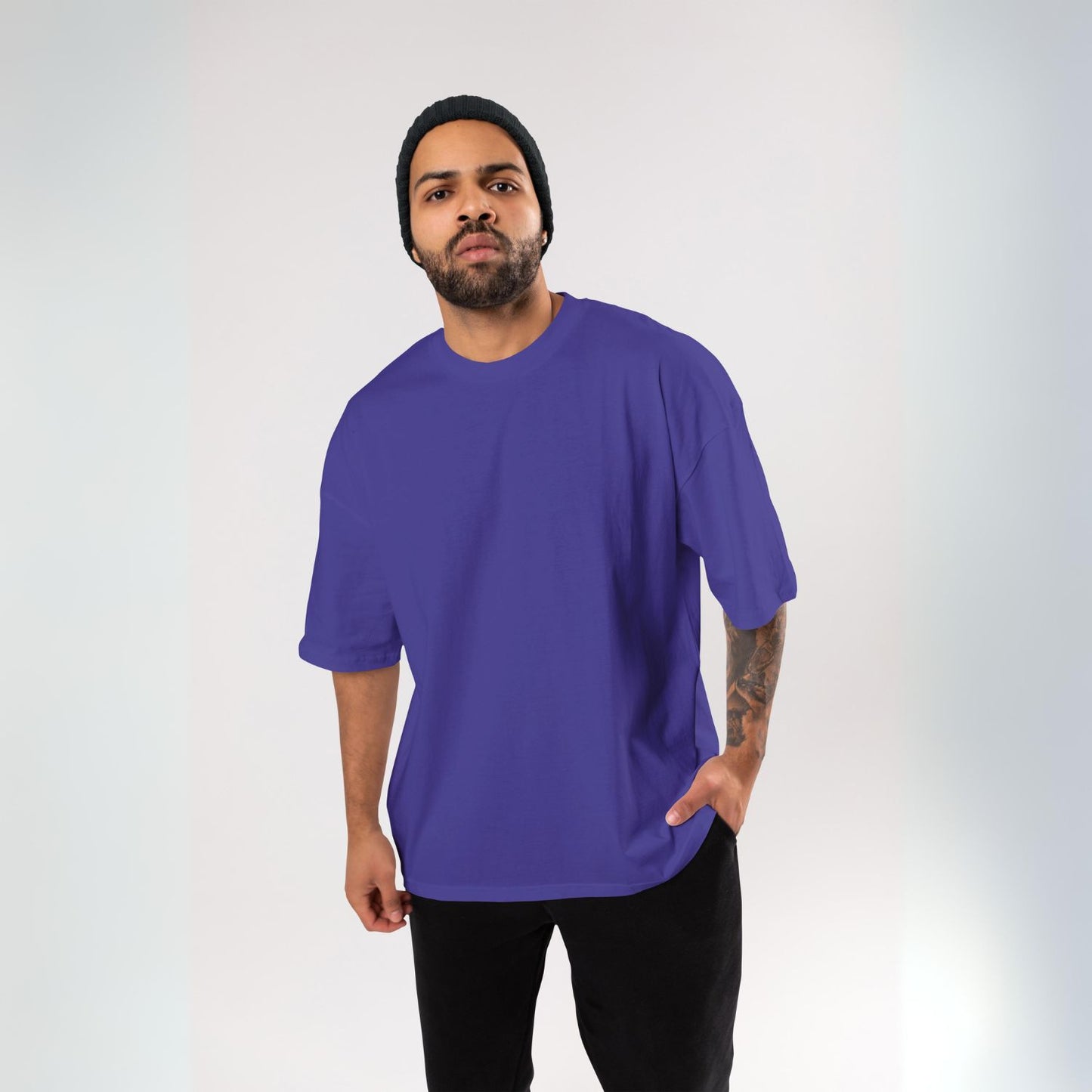 Plain/Solid : Blue Oversized T-Shirt for Men