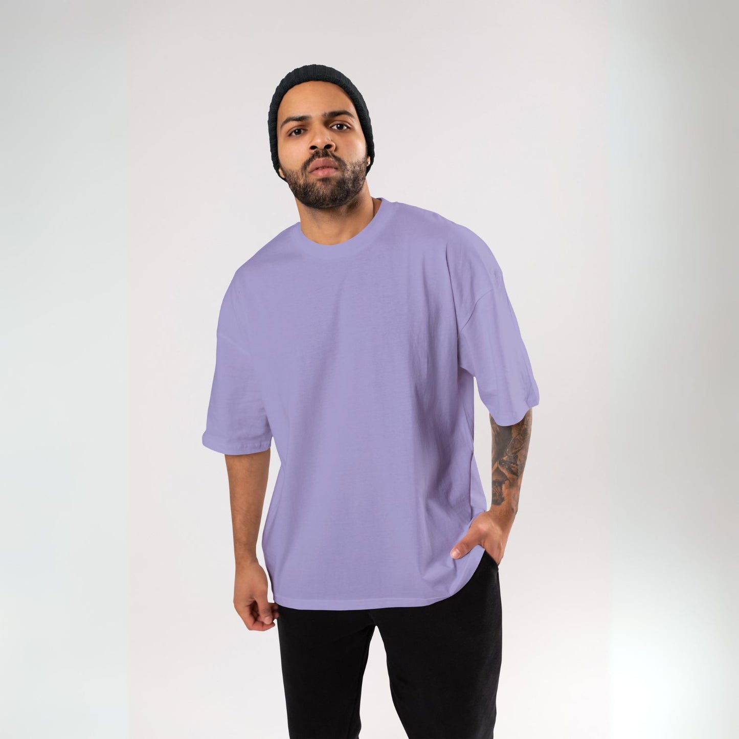 Plain/Solid : Lavender Oversized T-Shirt for Men