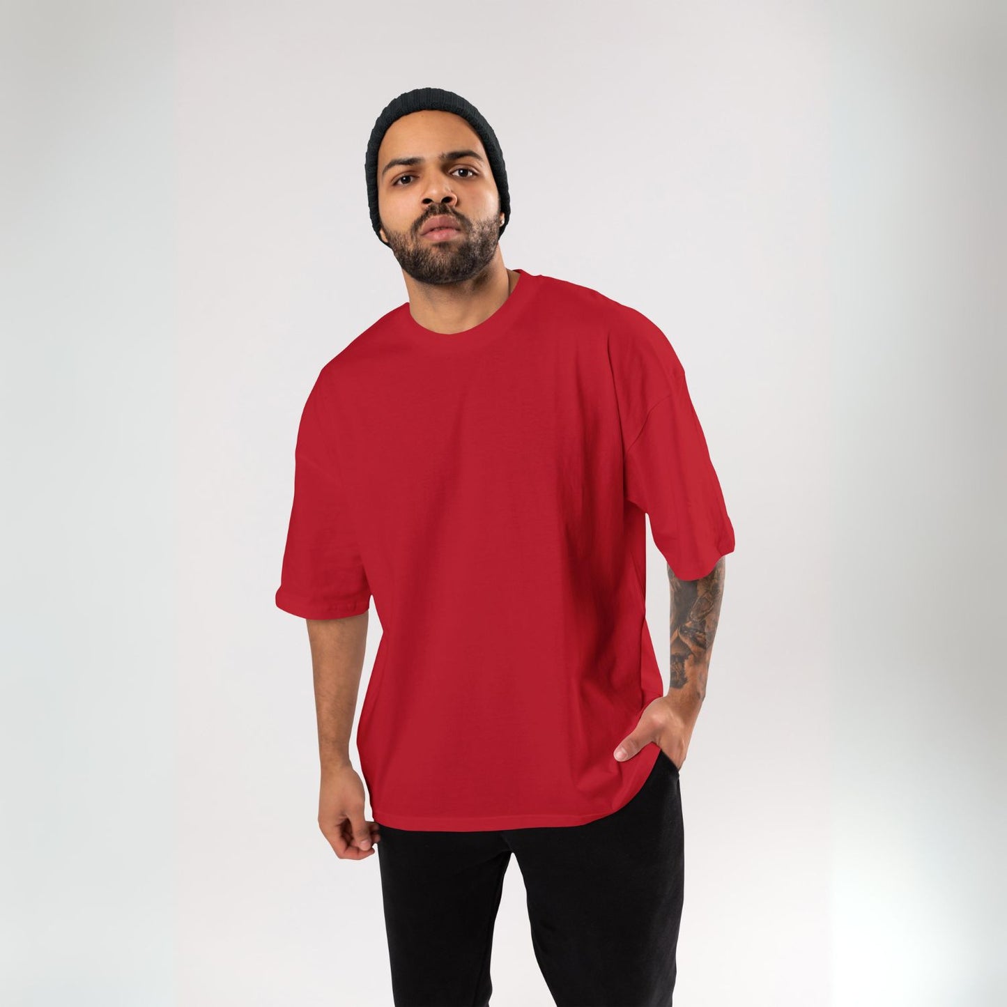 Plain/Solid : Red Oversized T-Shirt for Men