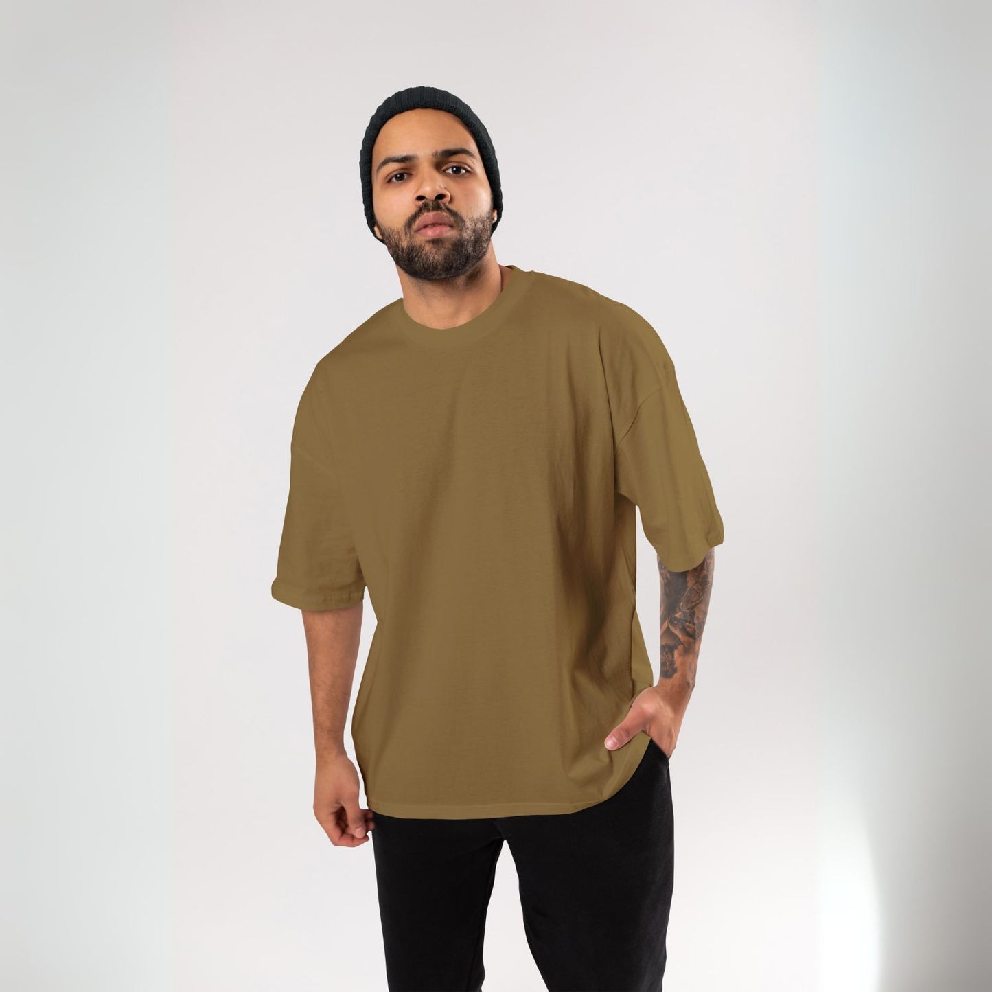 Plain/Solid : Coffee Oversized T-Shirt for Men