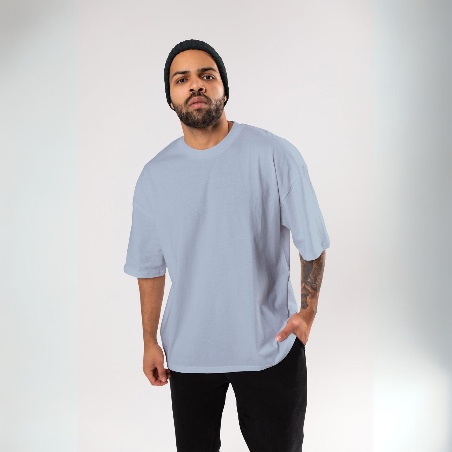 Plain/Solid : Powder Blue Oversized T-Shirt for Men
