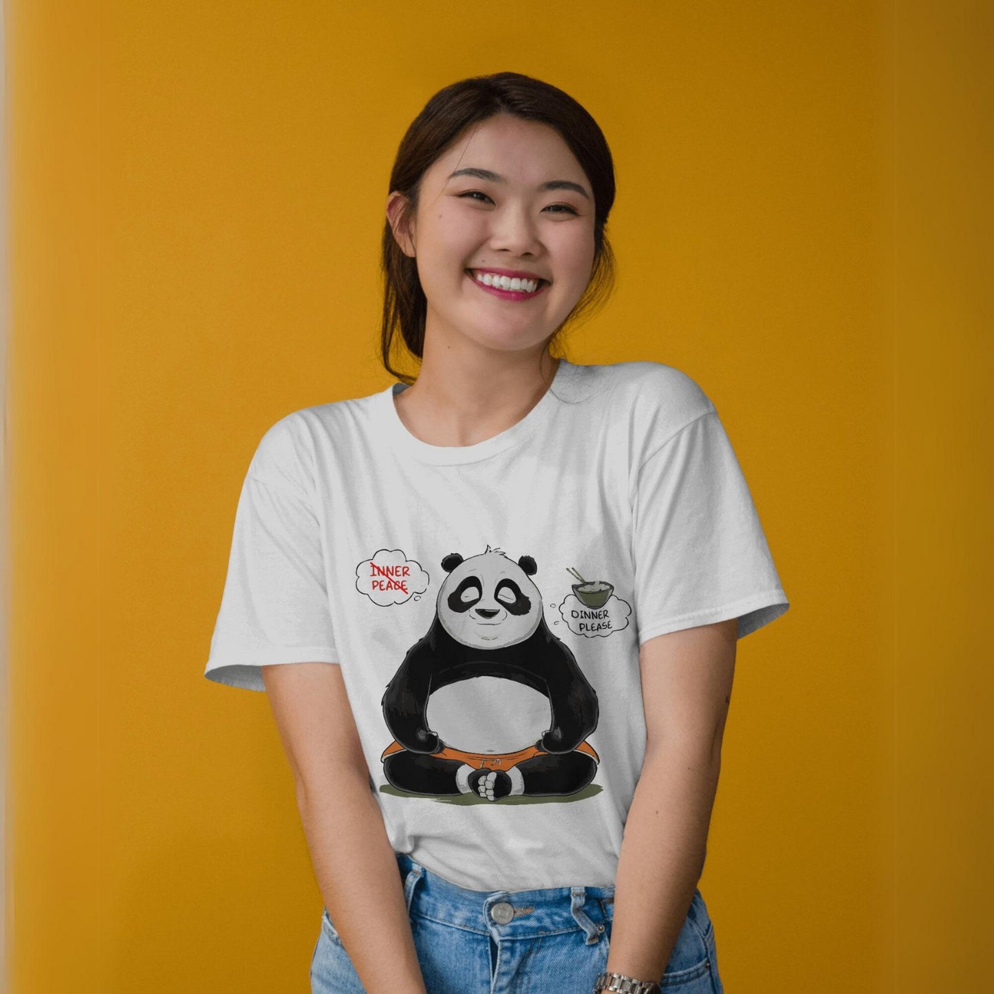 Women's Panda Dinner Please Graphic Printed T-shirt