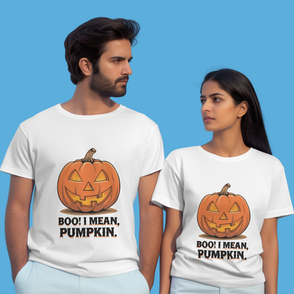 Boo I mean Pumpkin Halloween Graphic Printed Unisex T-shirt