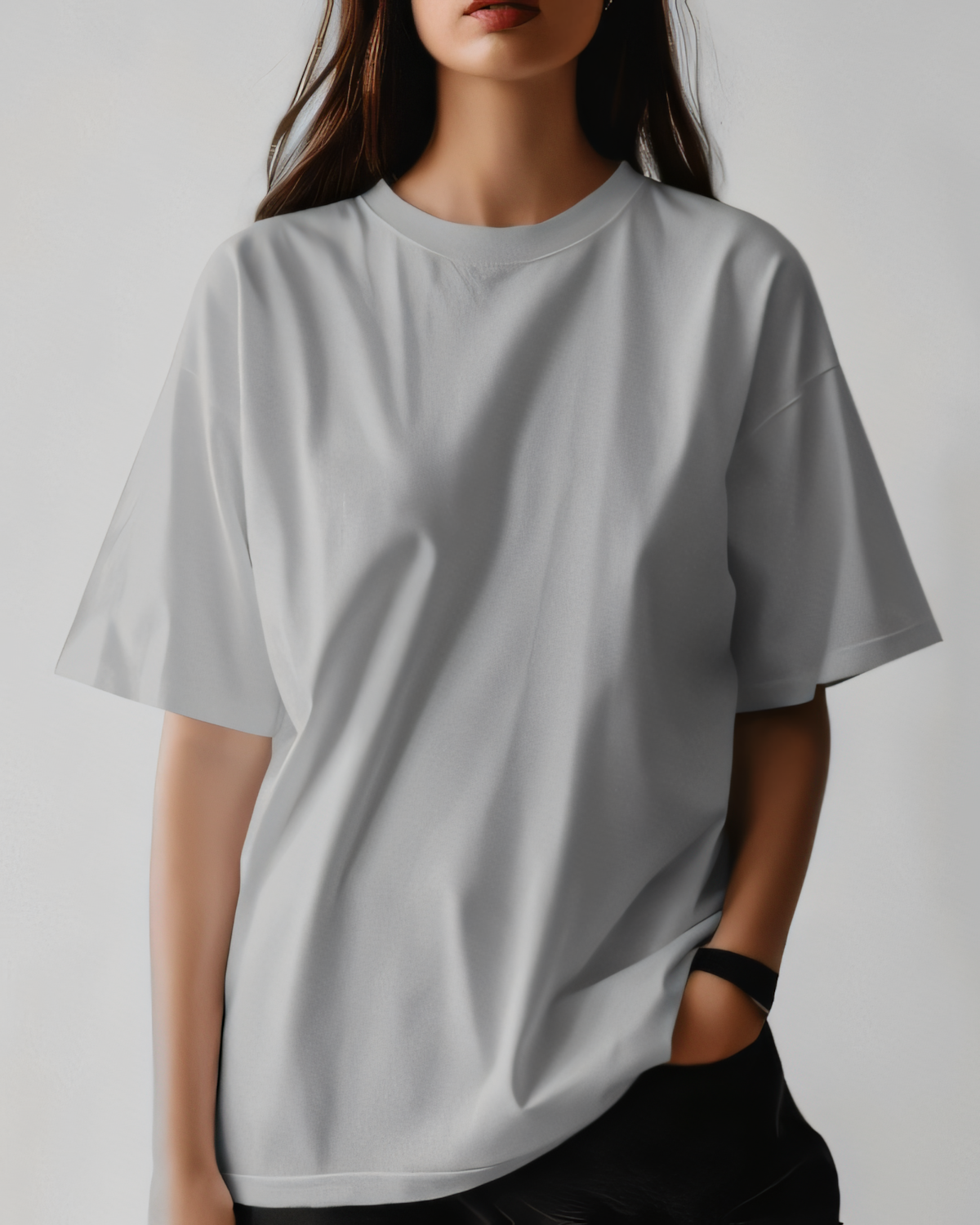 Plain/Solid: Light Grey Oversized 200 GSM Round Neck T-Shirt Unisex