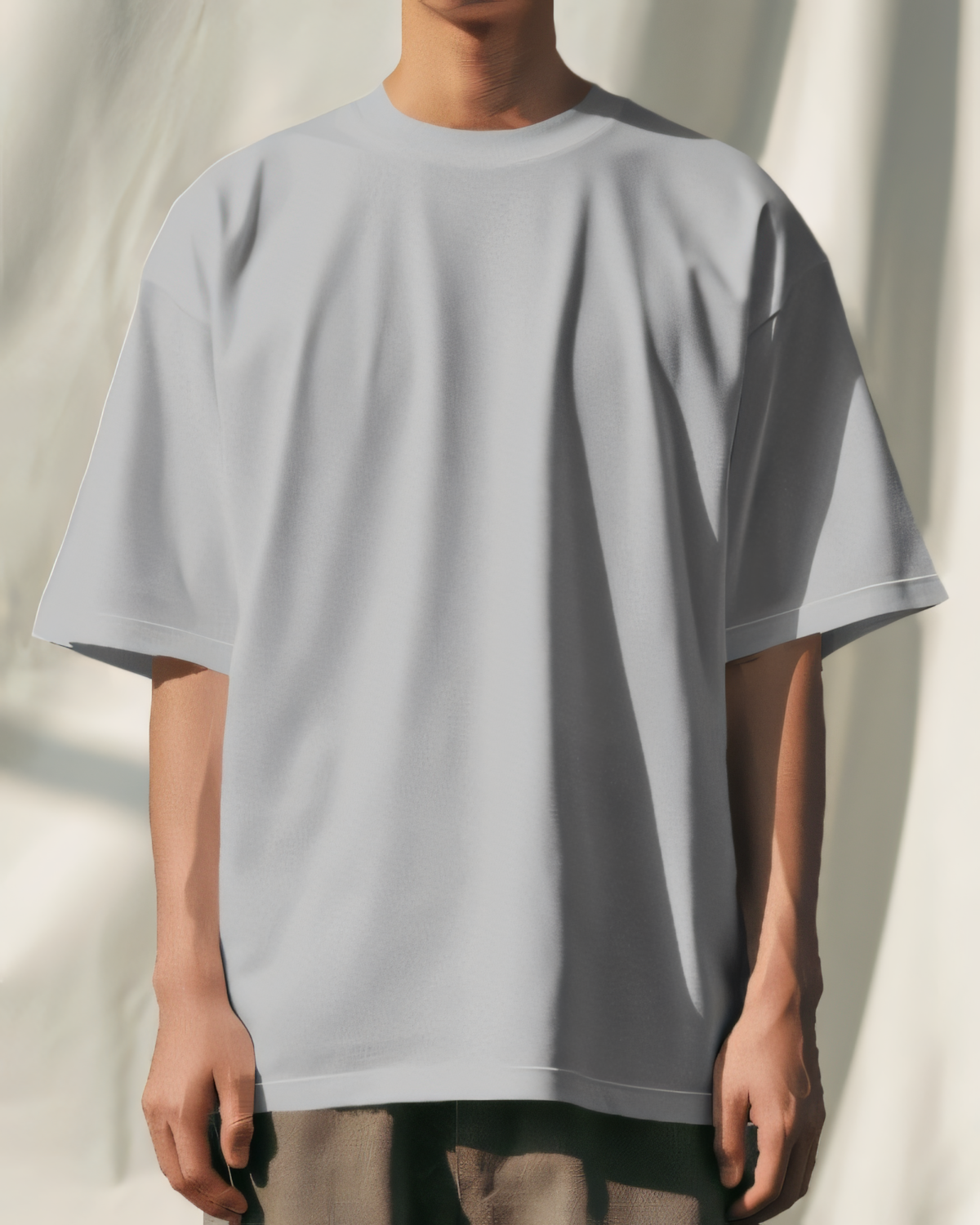 Plain/Solid: Light Grey Oversized 200 GSM Round Neck T-Shirt Unisex