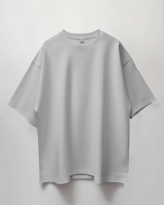 Plain/Solid: Light Grey Oversized 200 GSM Round Neck T-Shirt Unisex