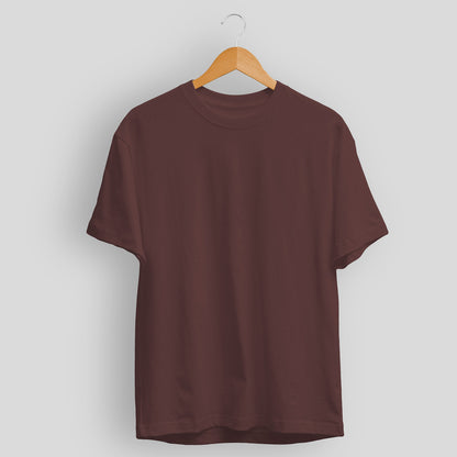 Plain/Solid: Maroon Round Neck T-Shirt Men