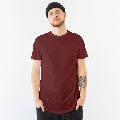 Plain/Solid: Maroon Round Neck T-Shirt Men