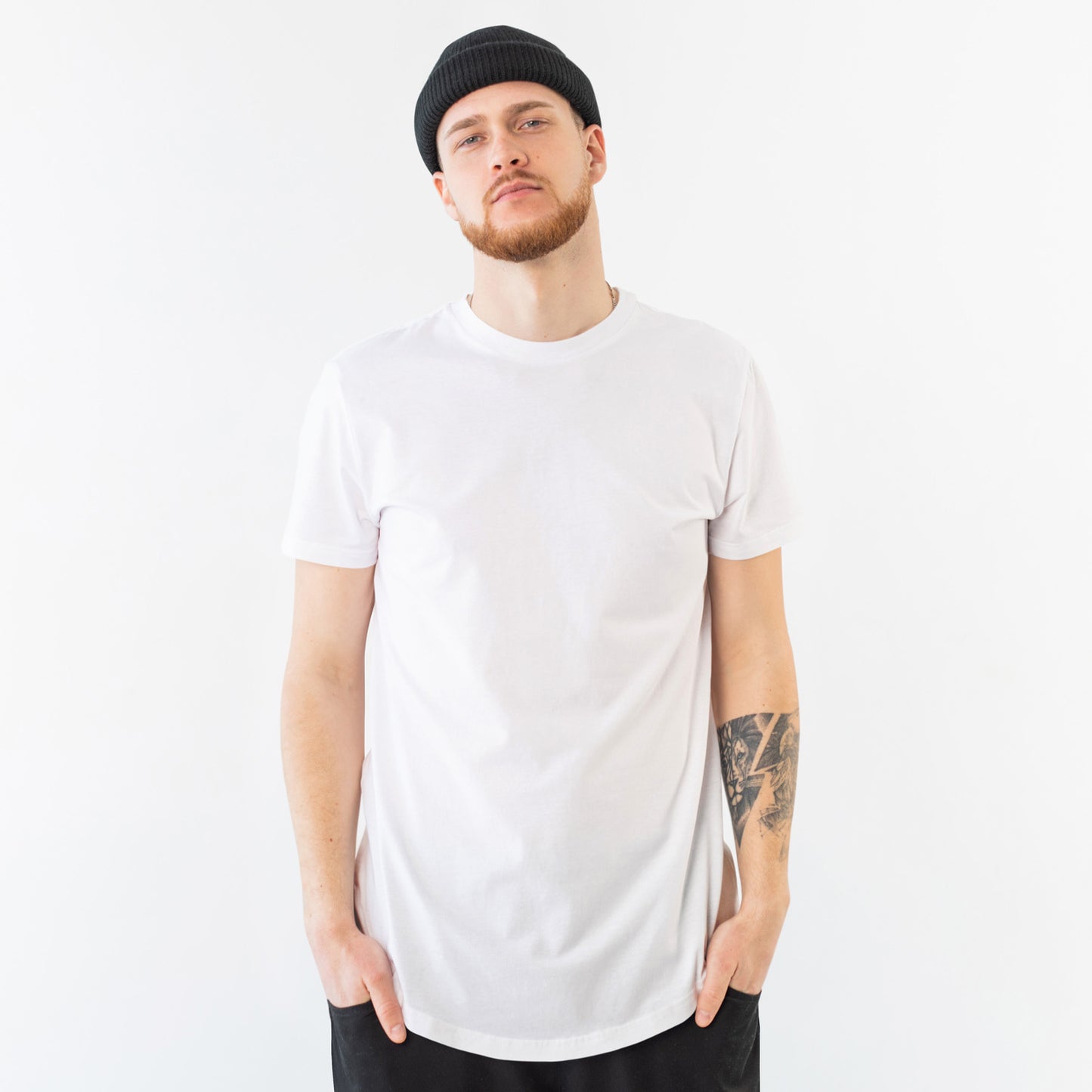 Plain/Solid: White Round Neck T-Shirt Men