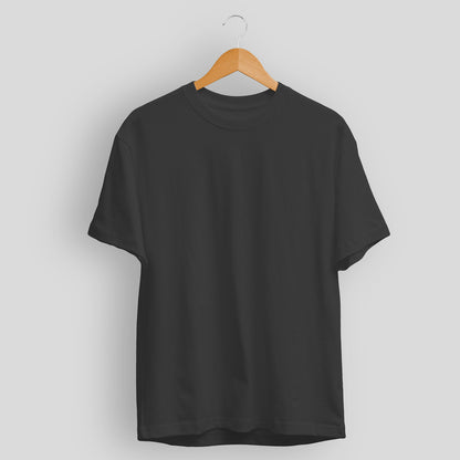 Plain/Solid: Black Round Neck T-Shirt Men