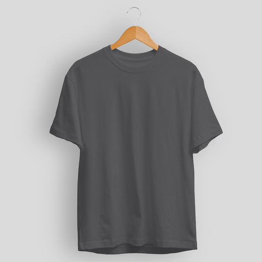 Plain/Solid: Charcoal Grey Round Neck T-Shirt Men