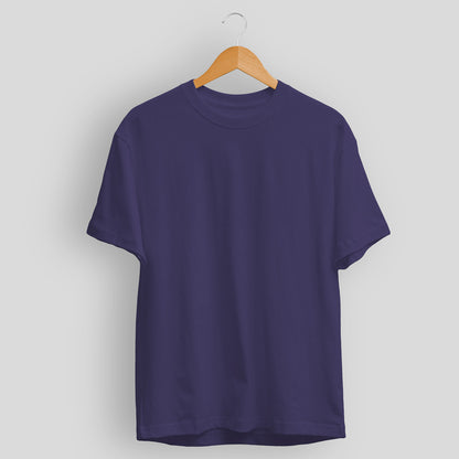 Plain/Solid: Navy Blue Round Neck T-Shirt Men