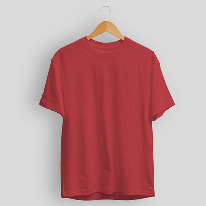 Plain/Solid: Red Round Neck T-Shirt Men