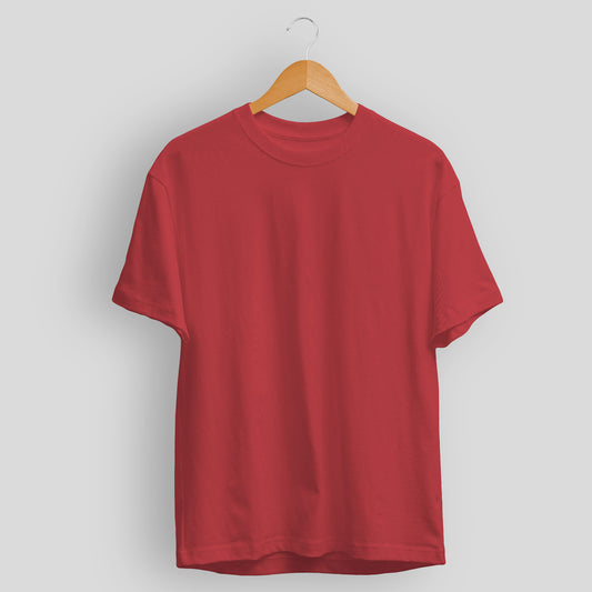 Plain/Solid: Red Round Neck T-Shirt Women