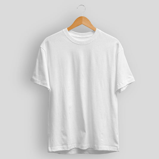 Plain/Solid: White Round Neck T-Shirt Men