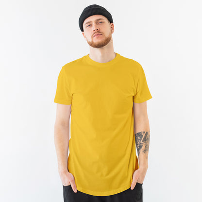 Plain/Solid: Yellow Round Neck T-Shirt Men