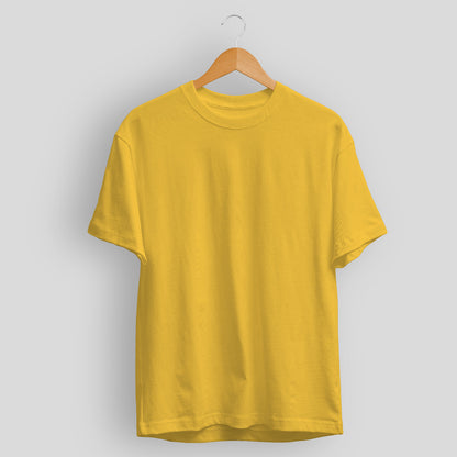 Plain/Solid: Yellow Round Neck T-Shirt Men