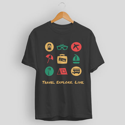 Men's Travel Explore Live Graphic Printed T-shirt