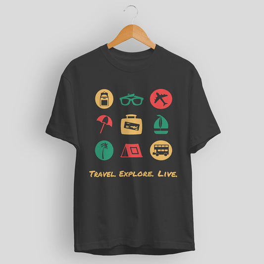 Men's Travel Explore Live Graphic Printed T-shirt