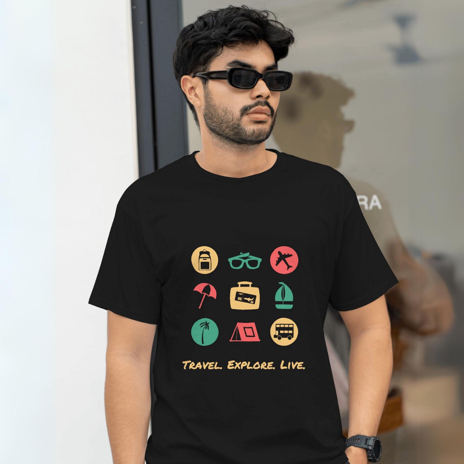 Men's Travel Explore Live Graphic Printed T-shirt