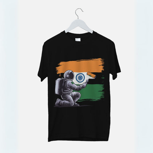 Astronaut Painting India Flag Graphic Printed Oversized Unisex T-shirt