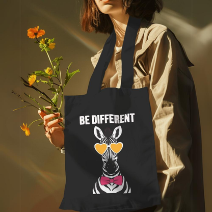 Be Different Black Canvas Tote Bag