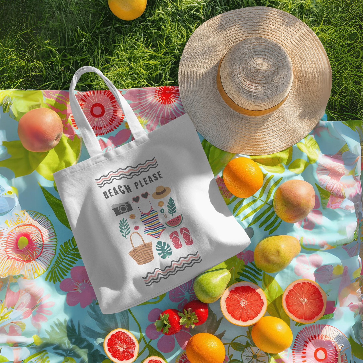 Beach Please White Canvas Tote Bag