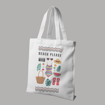 Beach Please White Canvas Tote Bag