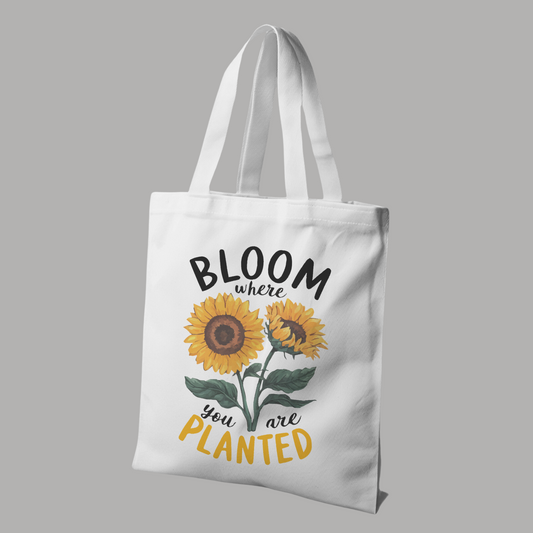 Bloom Where You Are Planted White Canvas Tote Bag