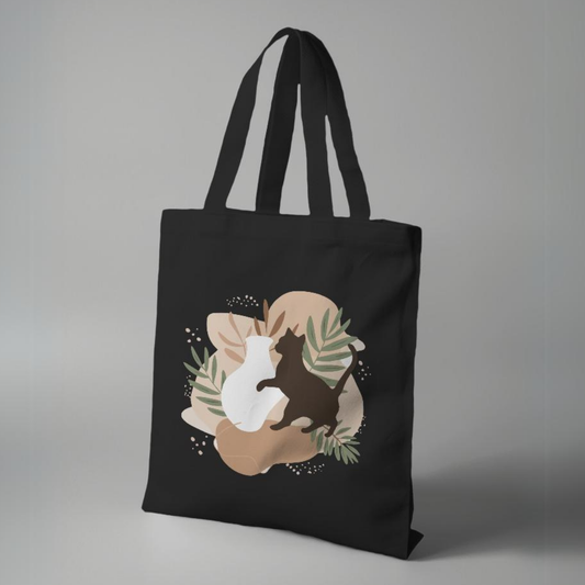 Bohemian Cat Black Canvas Tote Bag