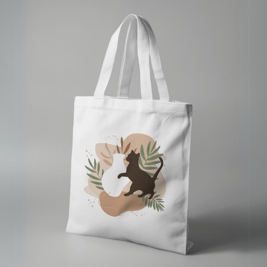 Bohemian Cat White Canvas Tote Bag