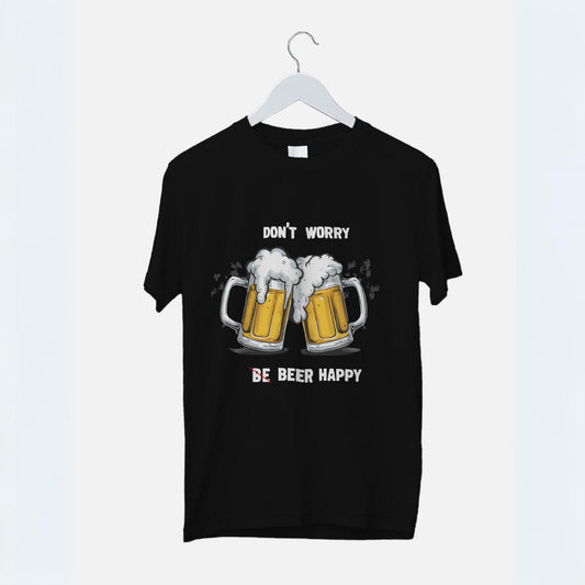 Men's Don't Worry Beer Happy Graphic Printed T-shirt