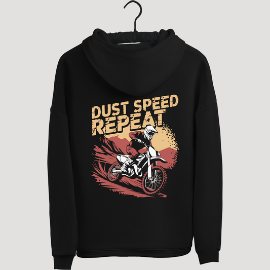 Dust Speed Repeat Biker Black Unisex Hoodie