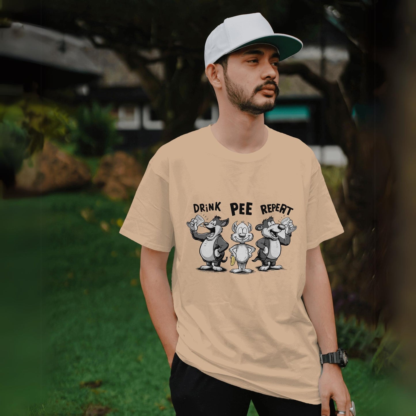 Men's Drink Pee Repeat Graphic Printed Oversized T-shirt