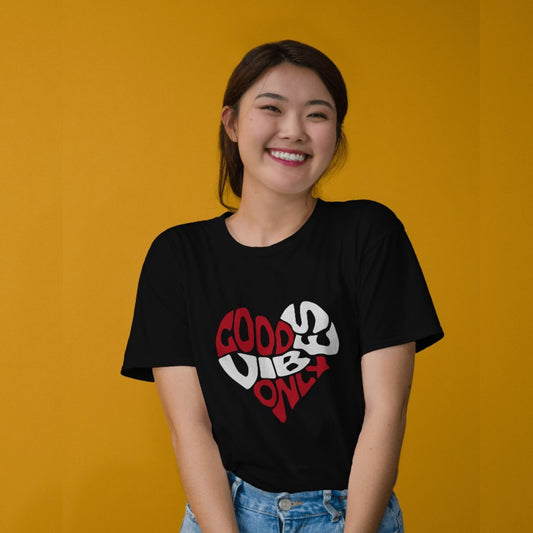 Good Vibes Only heart shaped Graphic Printed T-shirt