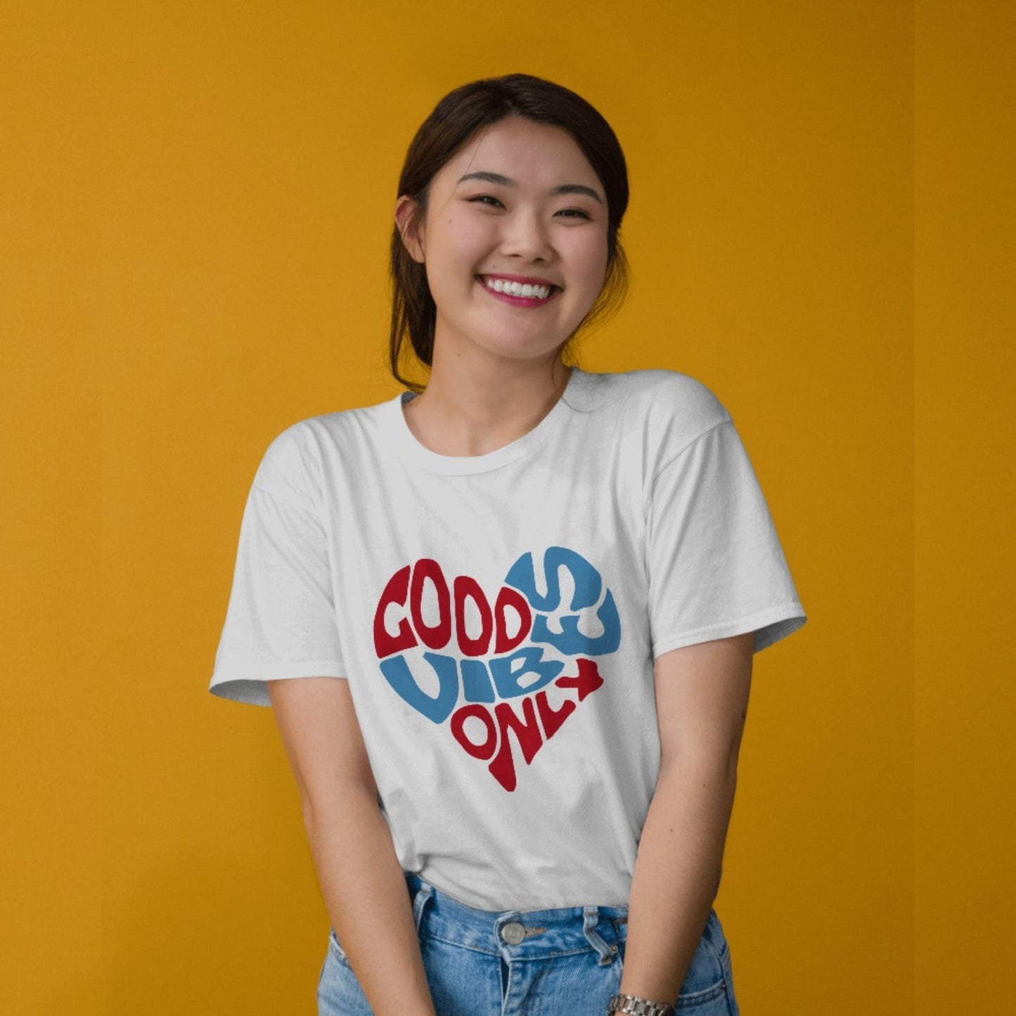 Good Vibes Only heart shaped Graphic Printed T-shirt