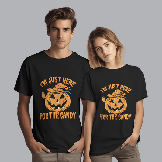 I'm just Here for the Candy Halloween Graphic Printed Unisex T-shirt