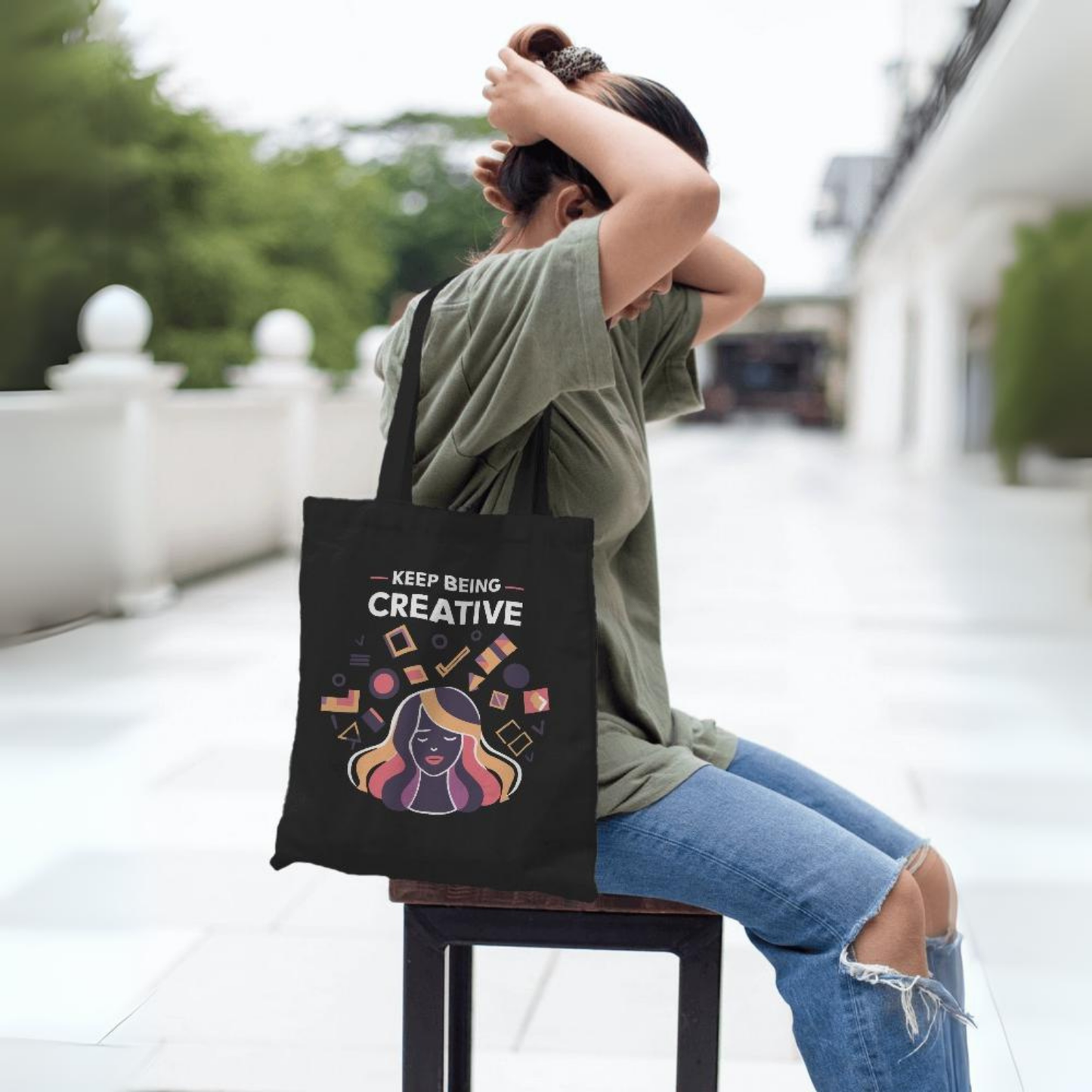 Keep Being Creative Black Canvas Tote Bag