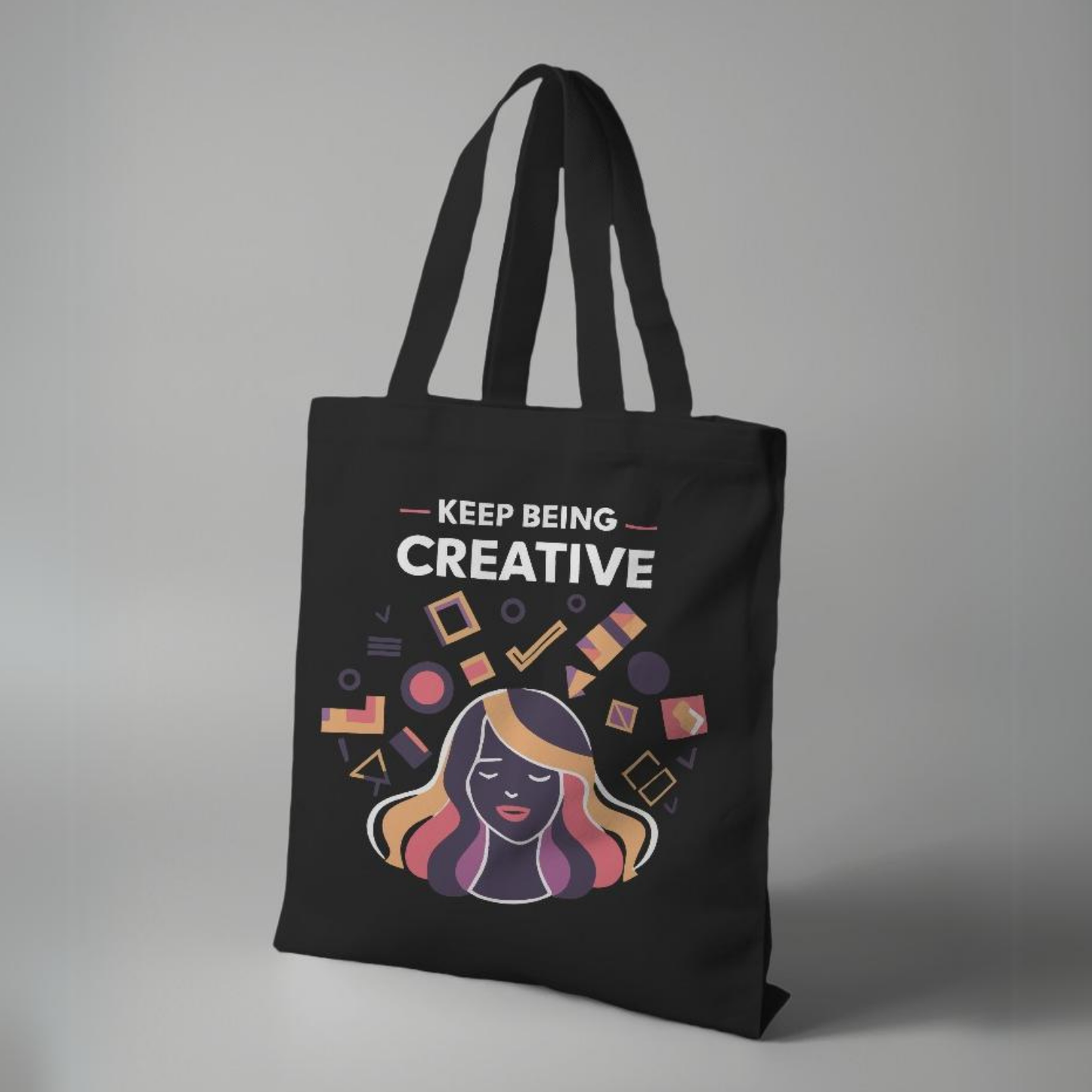 Keep Being Creative Black Canvas Tote Bag