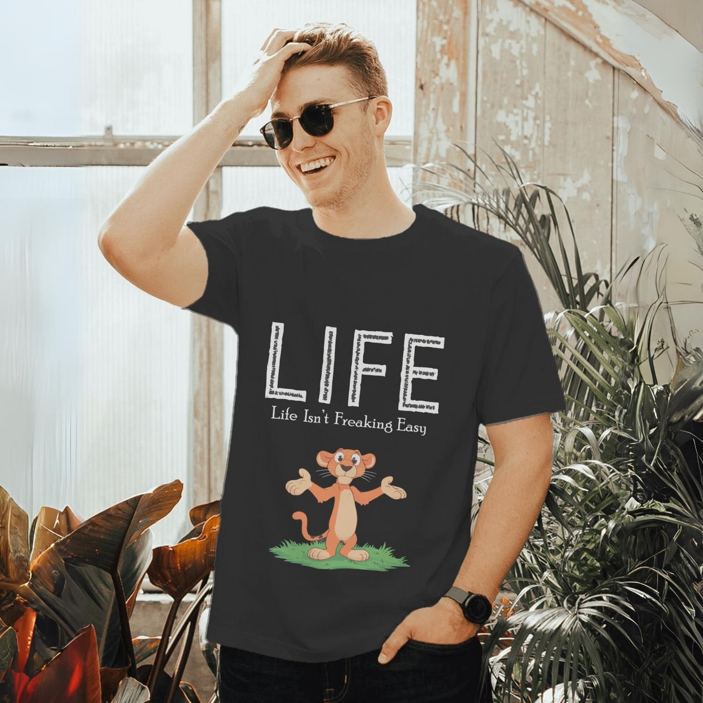 Men's L.I.F.E (Life Isn't Freaking Easy) Graphic Printed Oversized Unisex T-shirt