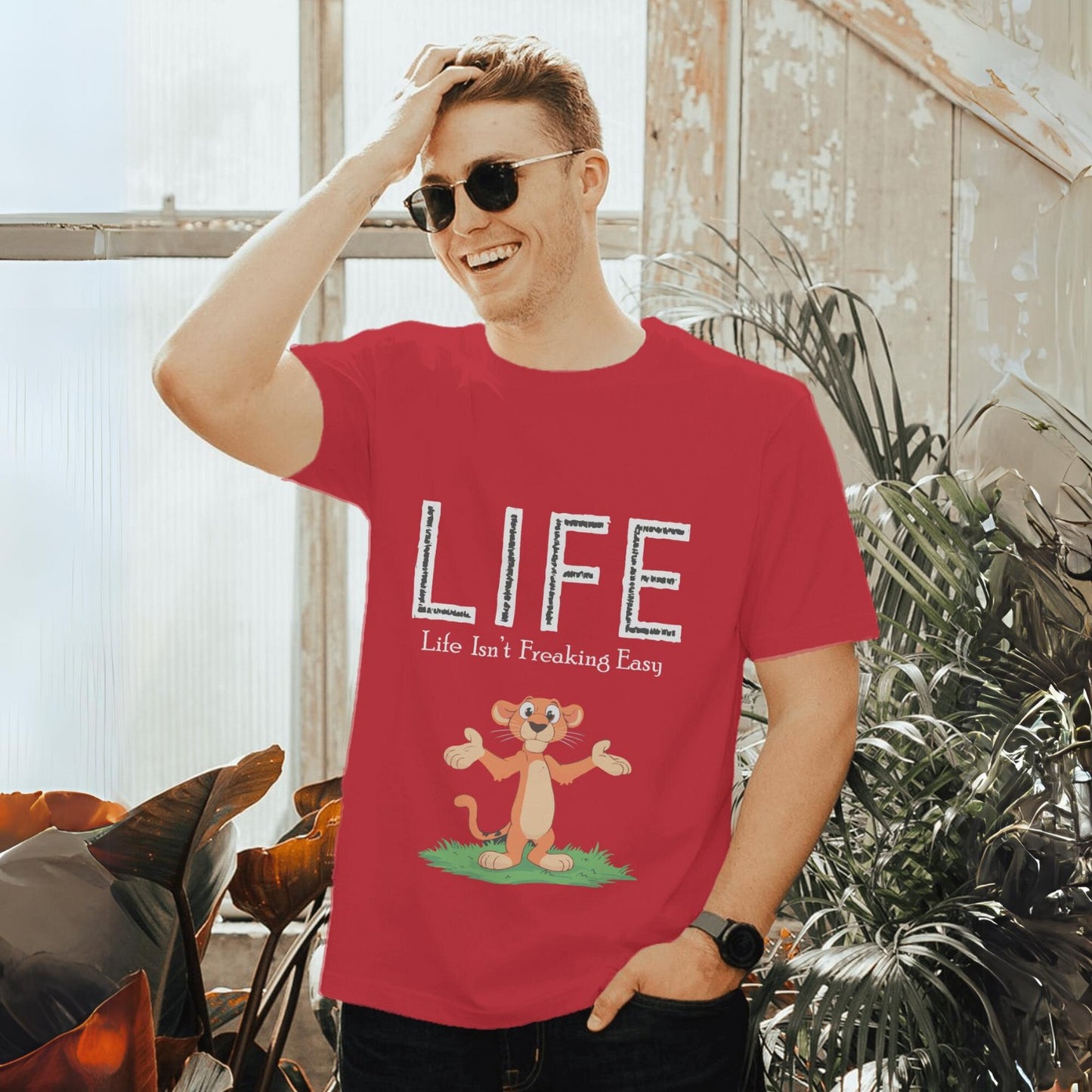 Men's L.I.F.E (Life Isn't Freaking Easy) Graphic Printed Oversized Unisex T-shirt