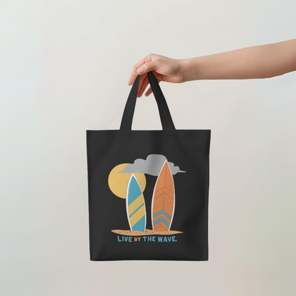 Live by the Wave Black Canvas Tote Bag