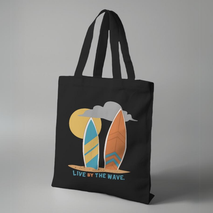 Live by the Wave Black Canvas Tote Bag